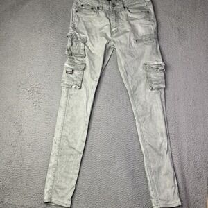 Serenade Skinny Cargo Denim Mens 30x31 Distressed Emo Skater Grunge Sage Green